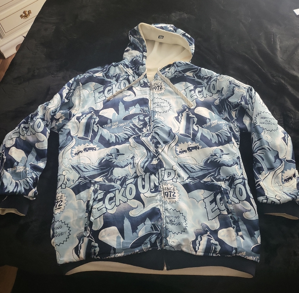 Ecko Vintage Unlimited Zip Up Hoodie with Blue and White Graphic